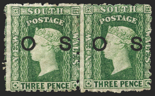 Australia New South Wales 1882-85 3d yellow-green Official variety, SGO22aa