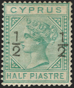 CYPRUS 1882 ½ on ½pi emerald green, SG23