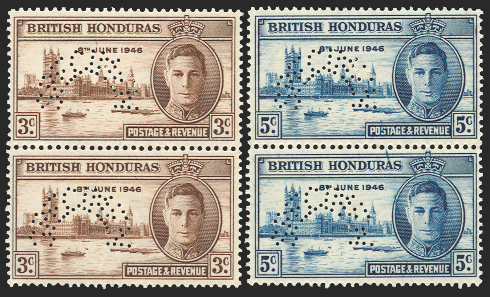 BRITISH HONDURAS 1946 Victory 3c and 5c (SPECIMEN), SG162s/3s