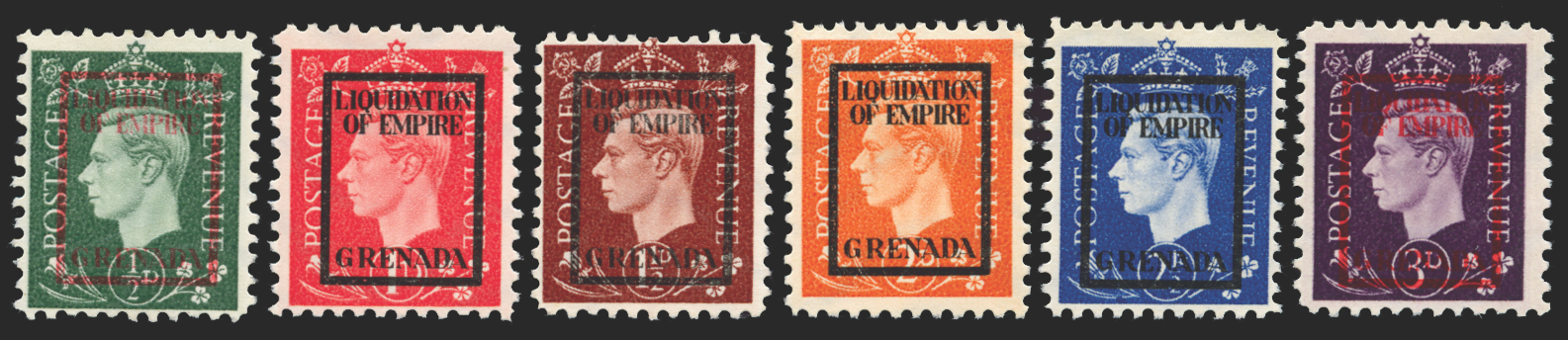 GRENADA 1944 German Propaganda Forgeries of GB 1937-47 set of 6 to 3d