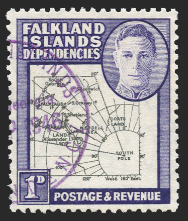 Falkland Islands Dependencies 1946-49 1d black and violet variety, SGG2b