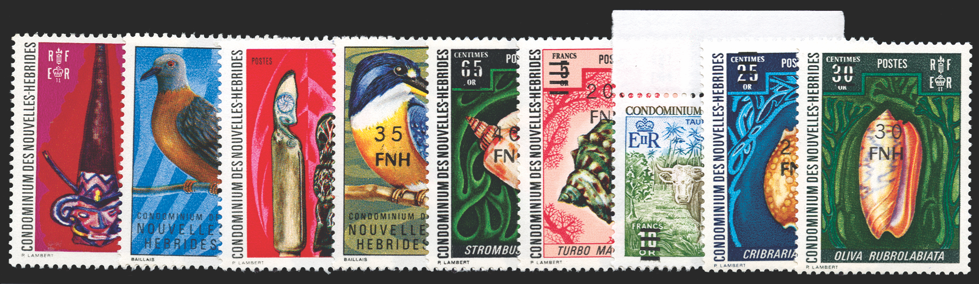 NEW HEBRIDES 1977 French issue new currency set of 9 to 500f on 10f, SGF247/55