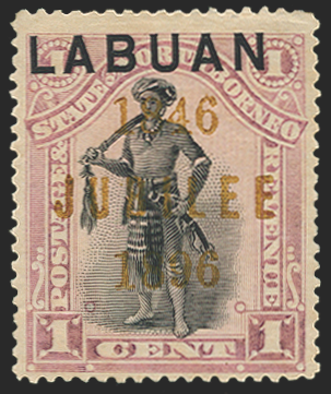 North Borneo Labuan 1896 Jubilee 1c black and grey-mauve, SG83b