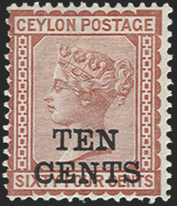 CEYLON 1885 10c on 64c red-brown, SG164