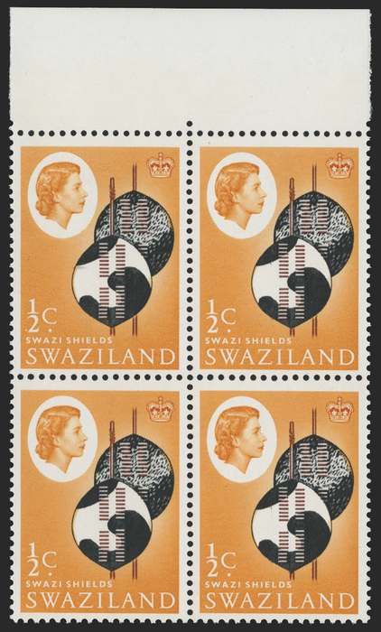 SWAZILAND 1962-66 ½c black, brown and yellow-brown variety, SG90w