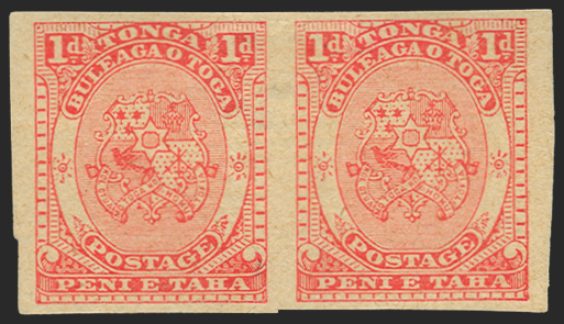 Tonga 1892 1d rose plate proof, SG10