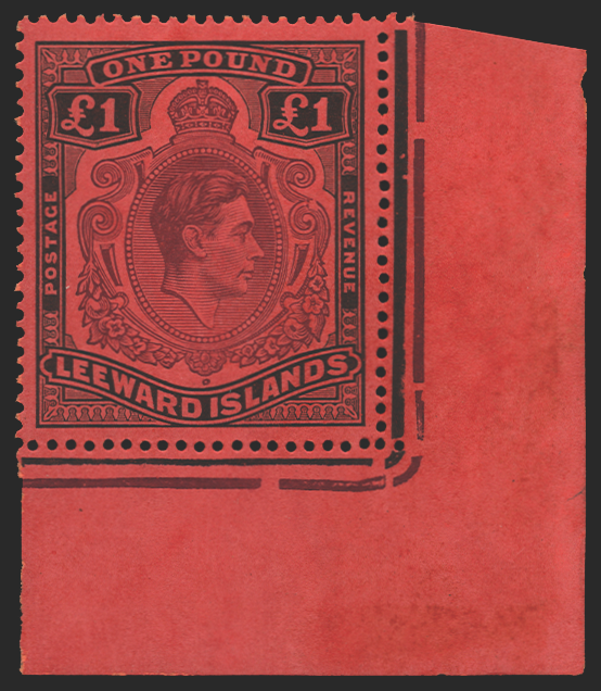 LEEWARD ISLANDS 1938-51 £1 purple and black/carmine variety, SG114ae