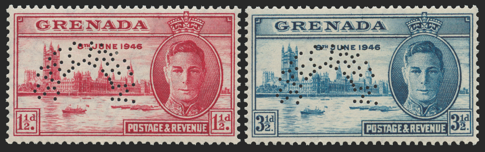 GRENADA 1946 Victory 1½d and 3½d SPECIMENS, SG164s/5s