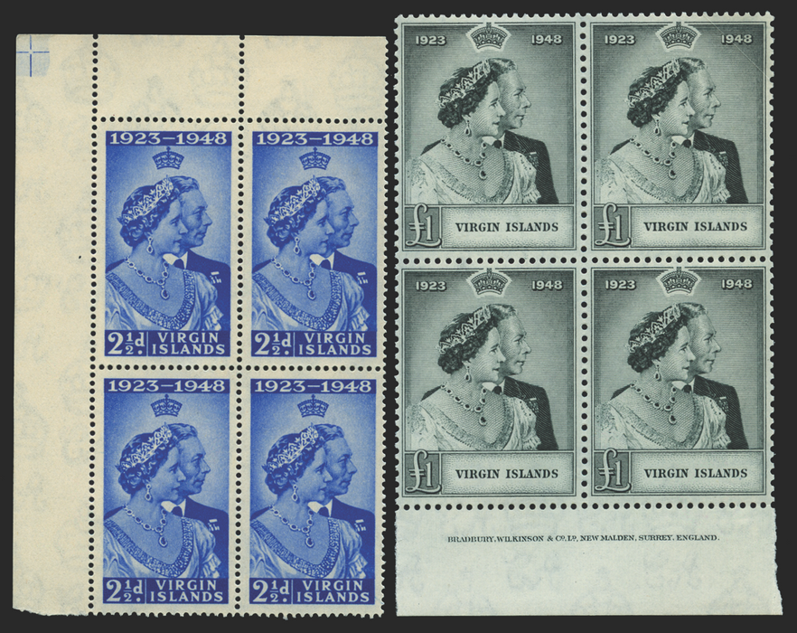 Virgin Islands 1949 Royal Silver Wedding 2½d and £1, SG124/5