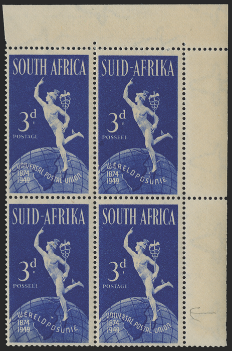 SOUTH AFRICA 1949 UPU 3d bright blue variety, SG130b