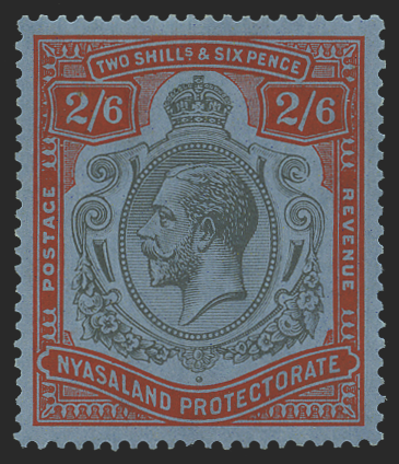 NYASALAND 1921-33 2s6d black and scarlet-vermilion/grey-blue variety, SG110kd