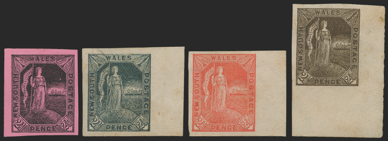 Australia New South Wales 1890 2½d group of four imperforate colour trials, SG265