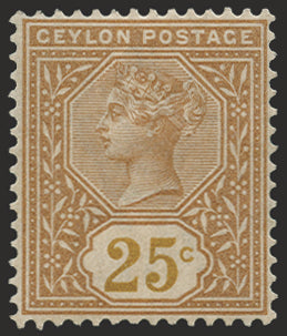 CEYLON 1886 25c yellow-brown, SG198a