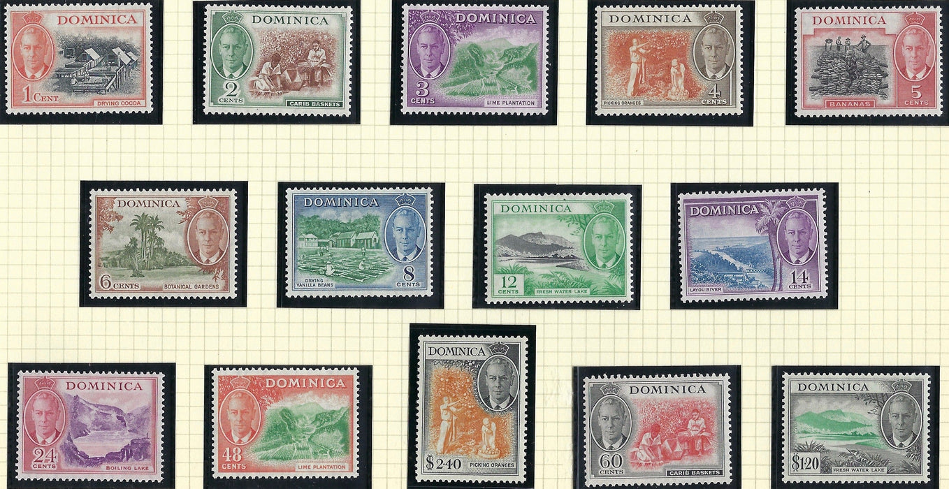 Dominica 1951 (1 July) King George VI 1c to $2.40 orange and black, SG121/134.
