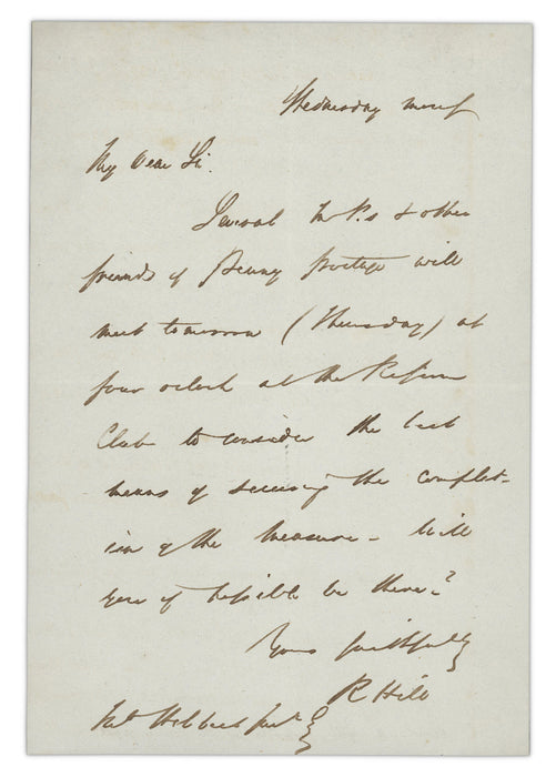 Sir Rowland Hill handwritten signed letter