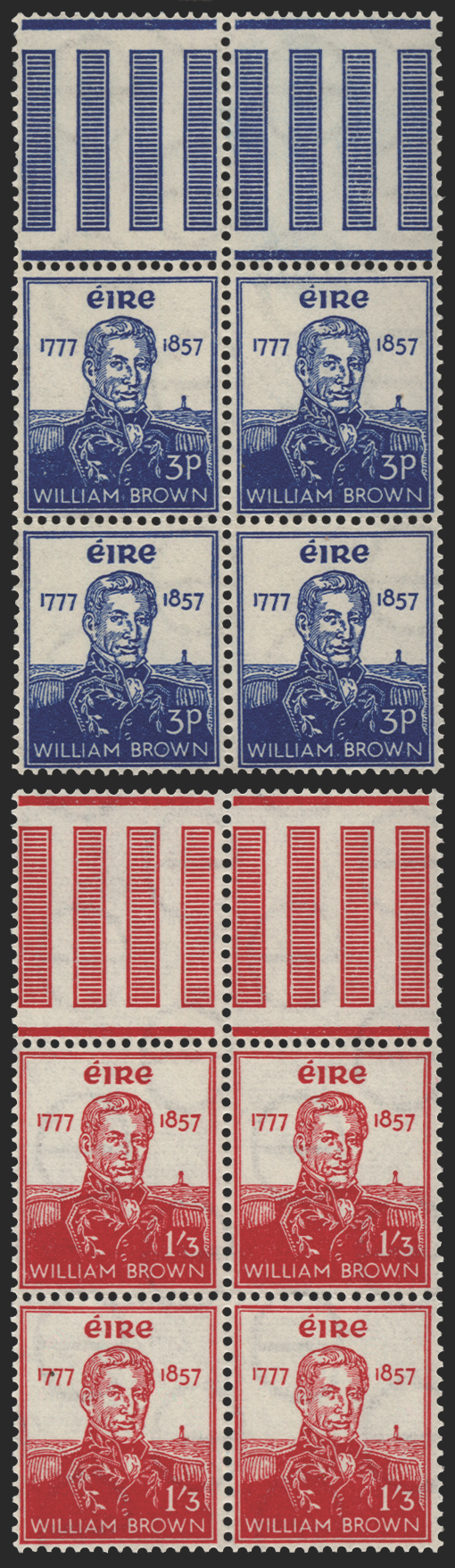 IRELAND 1957 3d blue & 1s3d carmine, SG168/9