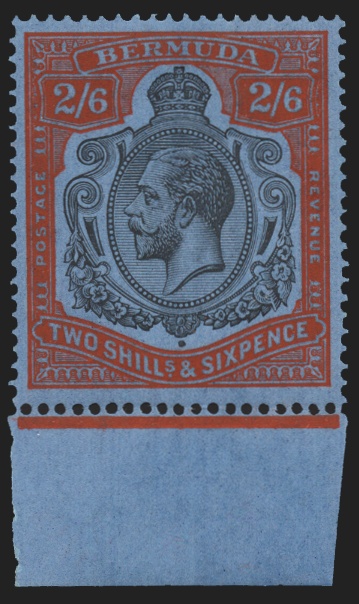 BERMUDA 1924-32 2s6d black and scarlet-vermilion on deep blue variety, SG89jg