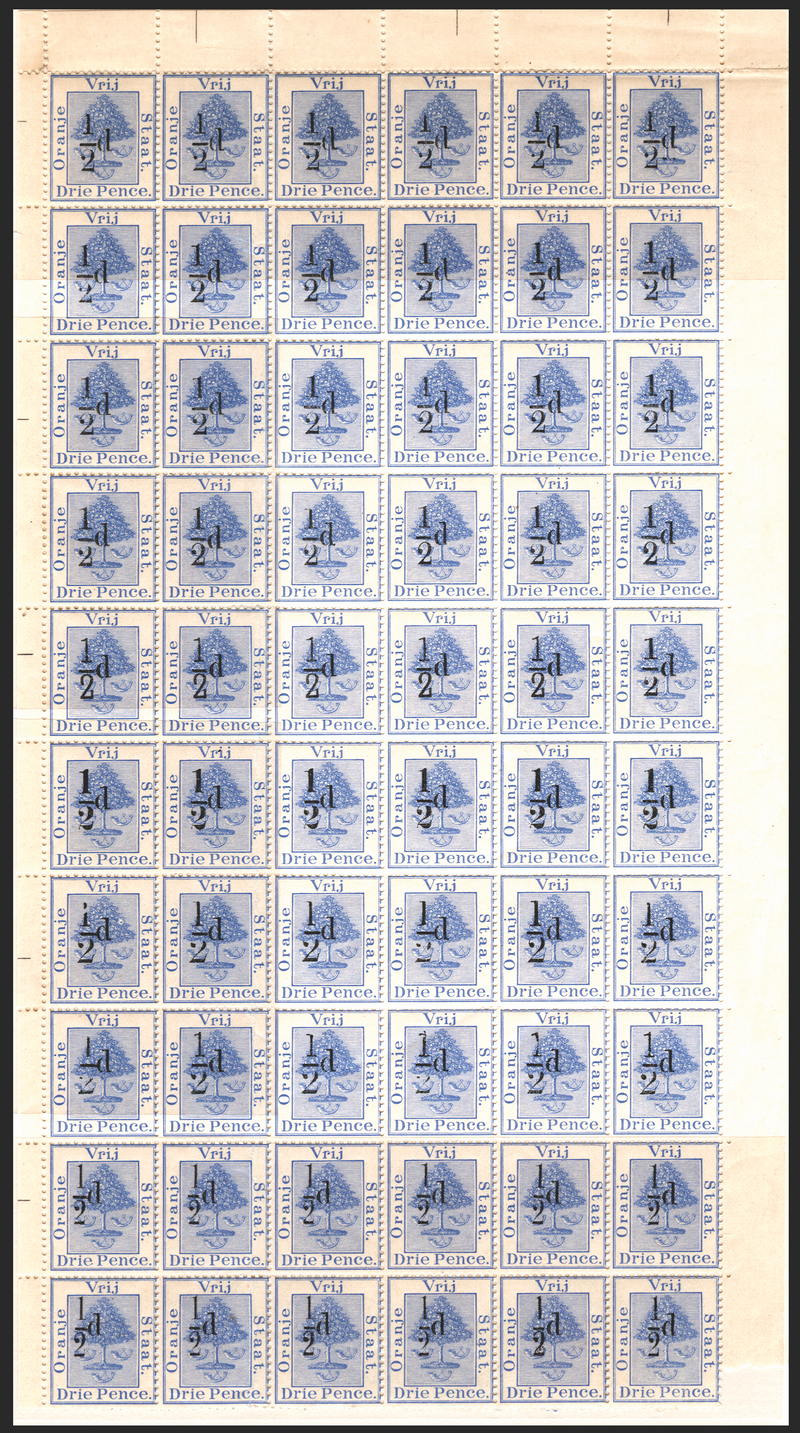 South Africa Orange Free State 1896 ½d on 3d ultramarine variety, SG69/75