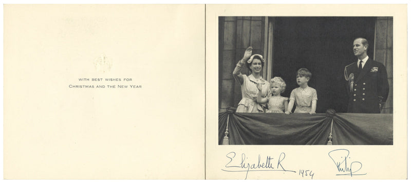 Queen Elizabeth II & Prince Philip signed 1954 Christmas card