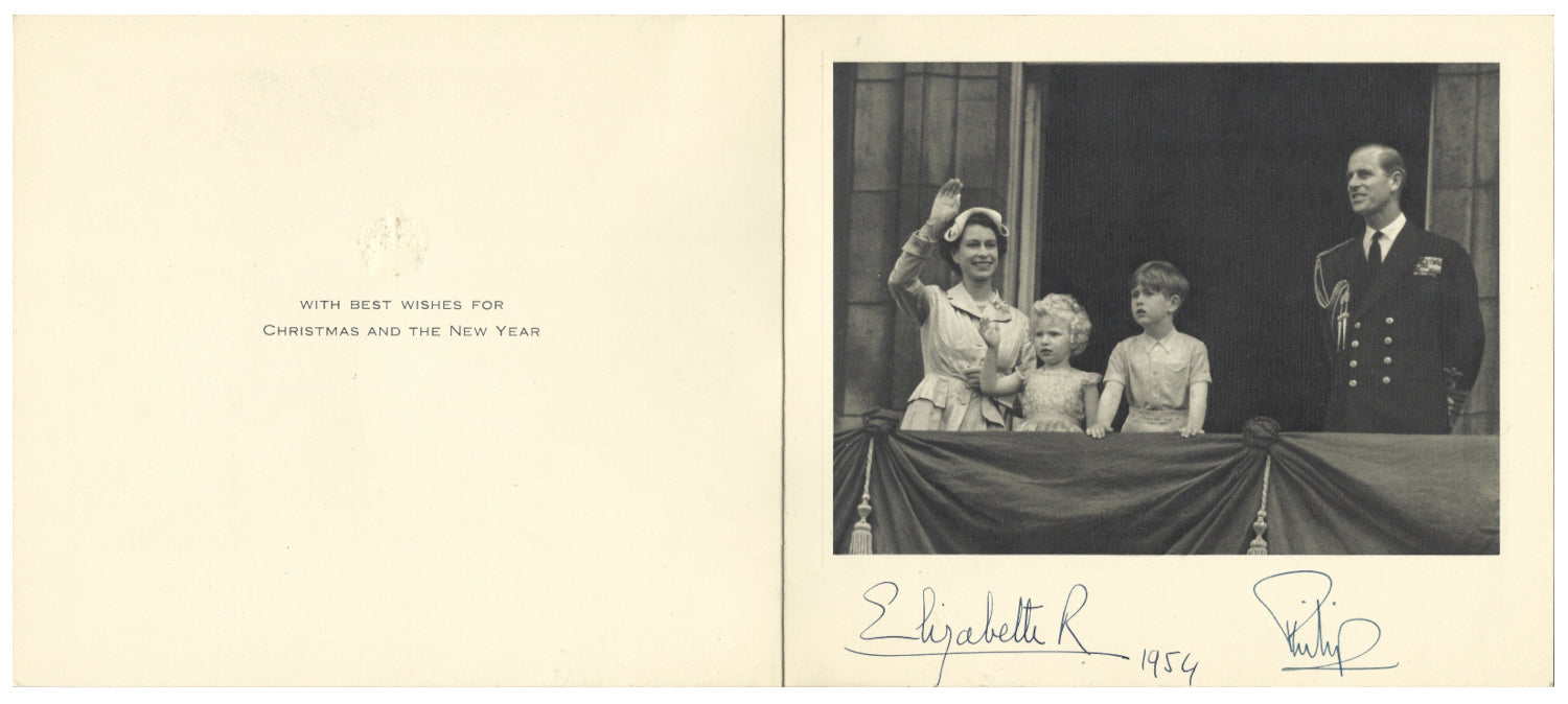 Queen Elizabeth II & Prince Philip signed 1954 Christmas card