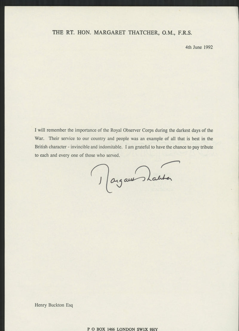 Margaret Thatcher and other politician signed letters