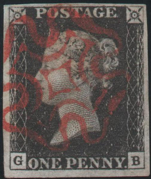 Great Britain 1840 1d black plate 4 lettered GB, SG2