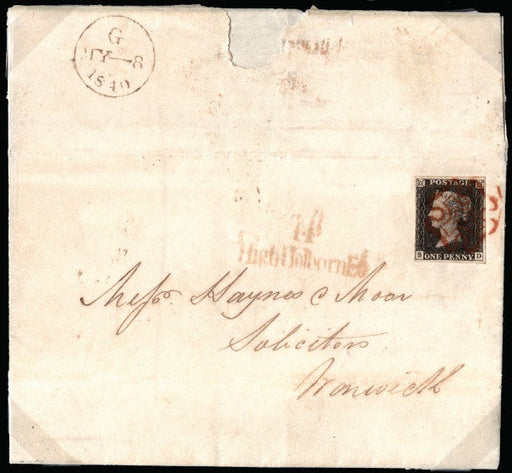 Great Britain 1840 1d intense black, Plate 1a SG1.