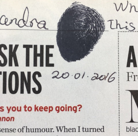 Stephen Hawking thumbprint-signed Radio Times