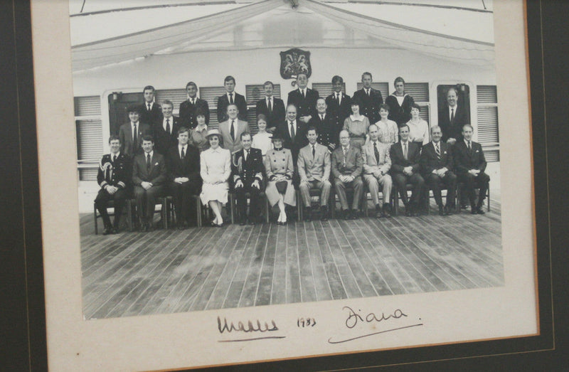 Prince Charles and Princess Diana signed HMS Britannia photo