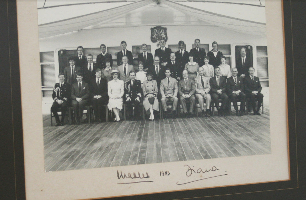 Prince Charles and Princess Diana signed HMS Britannia photo