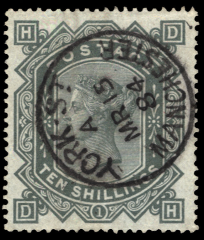 Great Britain 1882 Queen Victoria Surface Printed, 10s greenish-grey plate 1. SG135