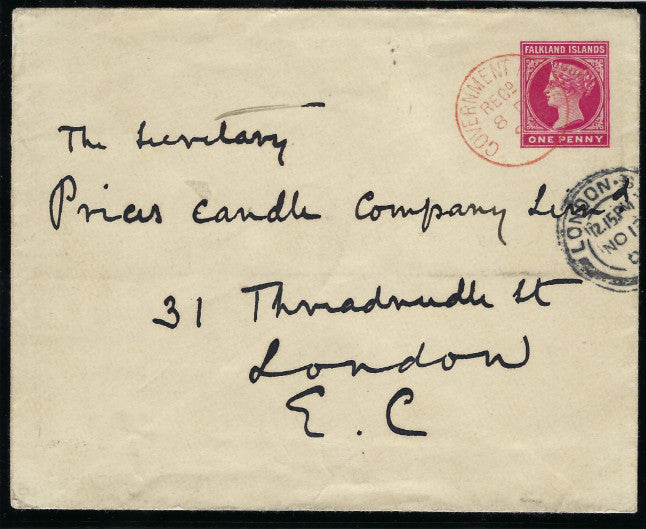 Falkland Islands 1900 (Oct) 1d carmine postal stationery envelope
