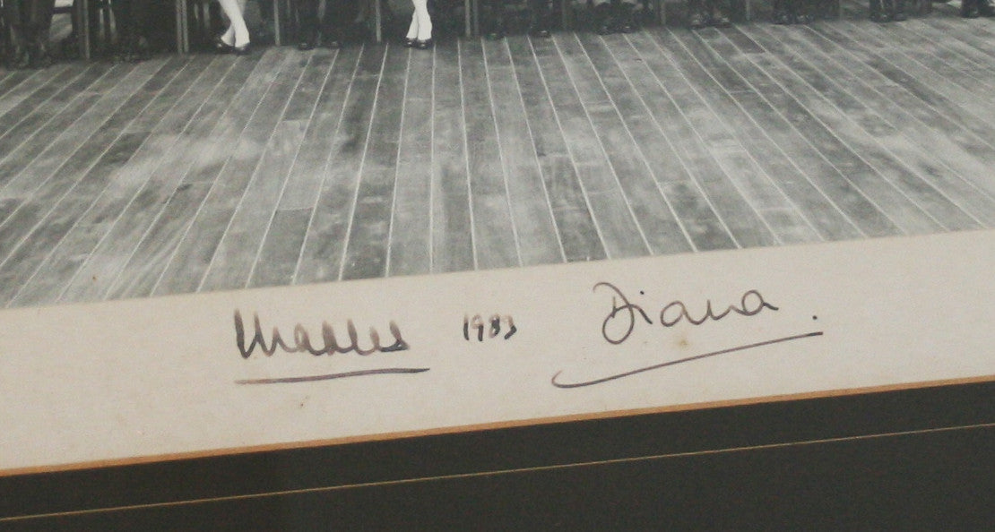 Prince Charles and Princess Diana signed HMS Britannia photo