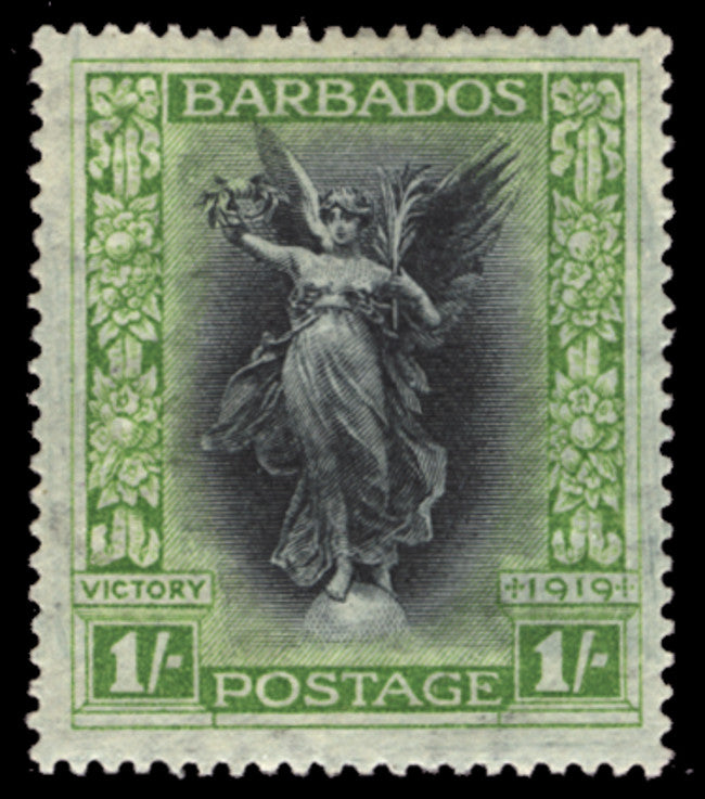 Barbados 1920-21 'Victory' 1s black and bright green, SG209a