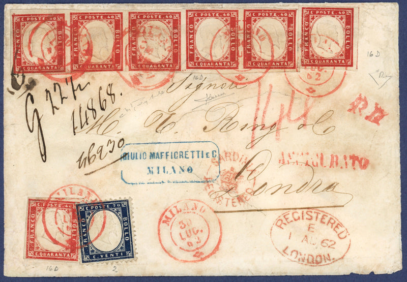 Italy 1862 letter registered from Milan to London