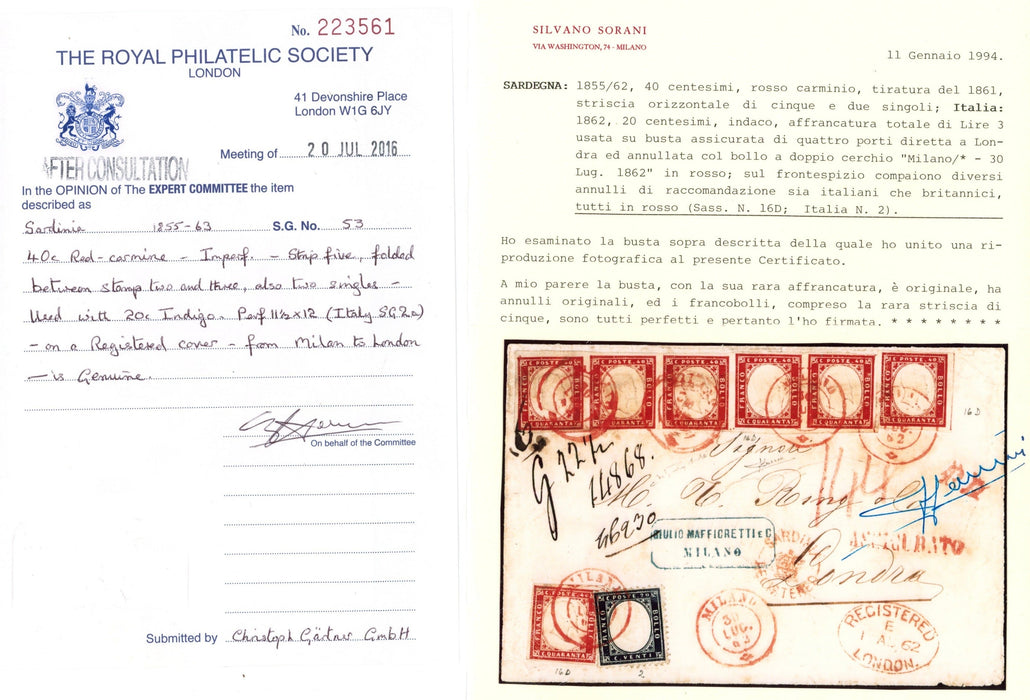 Italy 1862 letter registered from Milan to London