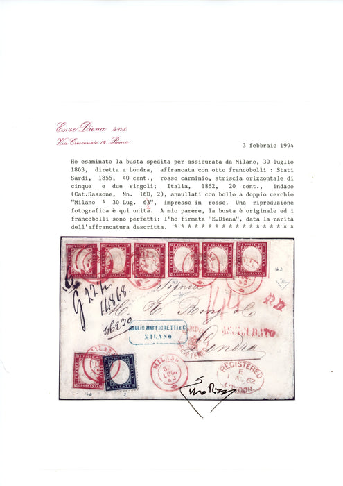 Italy 1862 letter registered from Milan to London