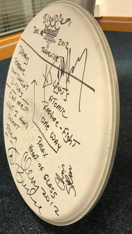 Blondie signed and concert used drum skin