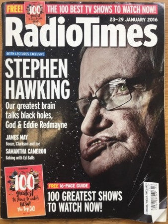 Stephen Hawking thumbprint-signed Radio Times