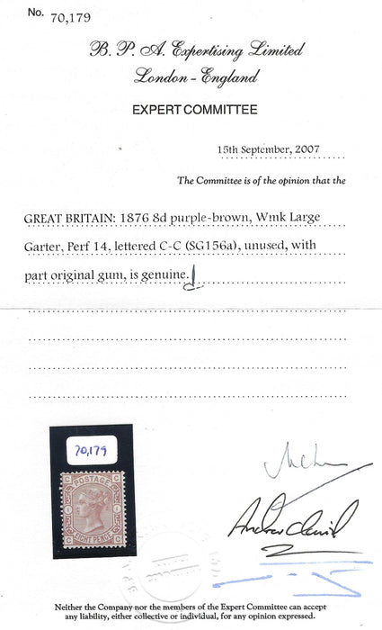 Great Britain 1876 8d purple-brown Plate 1, SG156a