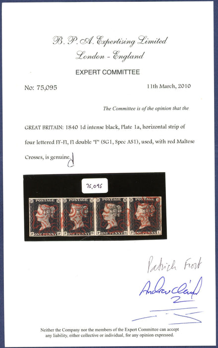 Great Britain 1840 1d intense black, plate 1a, SG1