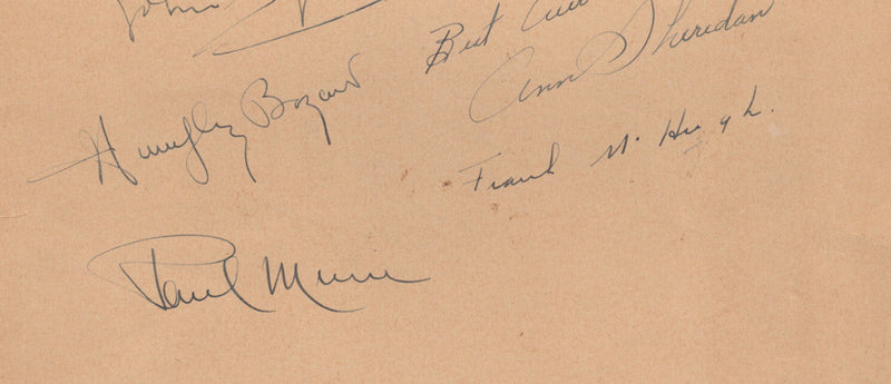 Warner Brothers menu signed by eight actors (including Humphrey Bogart and James Cagney)