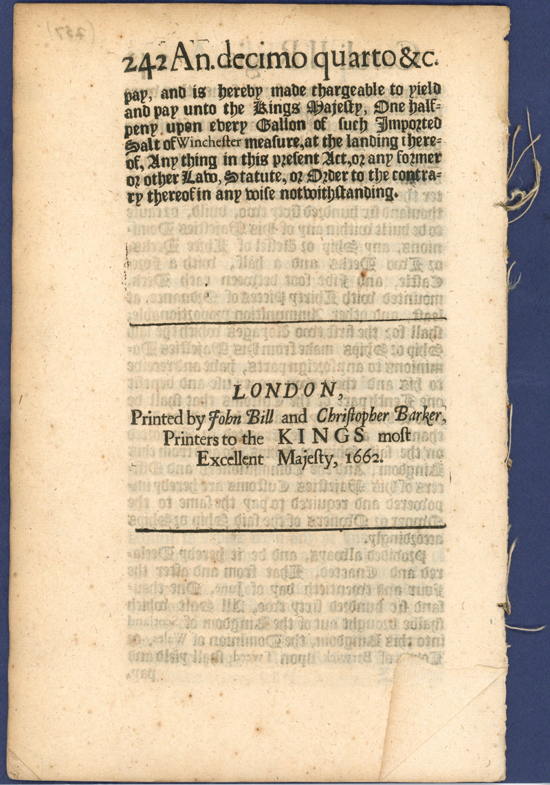 Act for Preventing Frauds and Abuses in His Majesty's Customs 1662