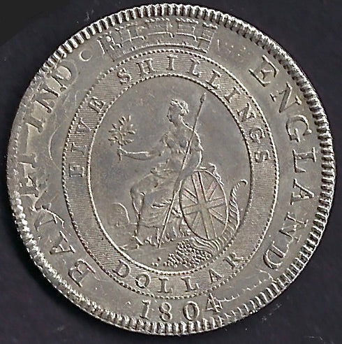 George III AR Baur Dollar on spanish piece of 8 dates 1810. Good extremely fine