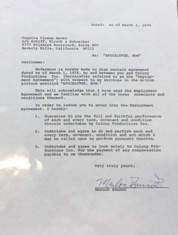 Marlon Brando Apocalypse Now signed letter