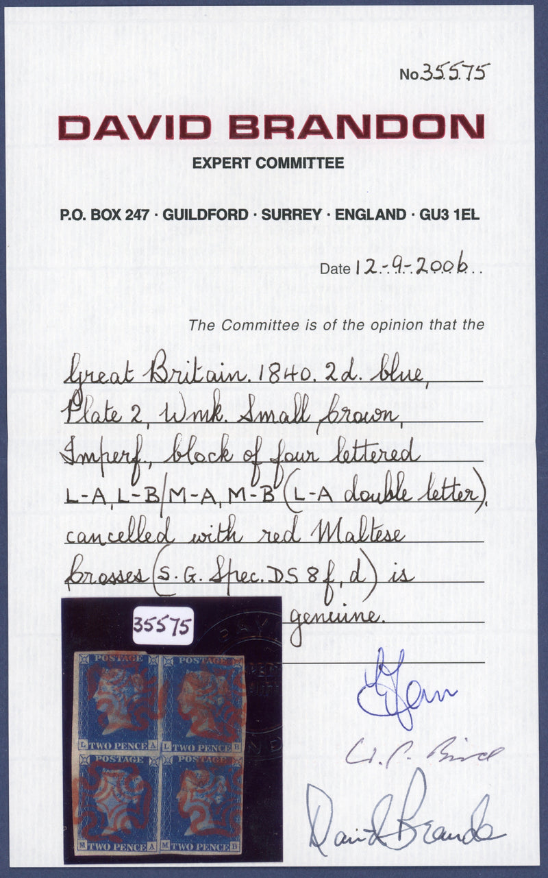 Great Britain 1840 2d blue Plate 2, SG5