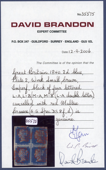 Great Britain 1840 2d blue Plate 2, SG5
