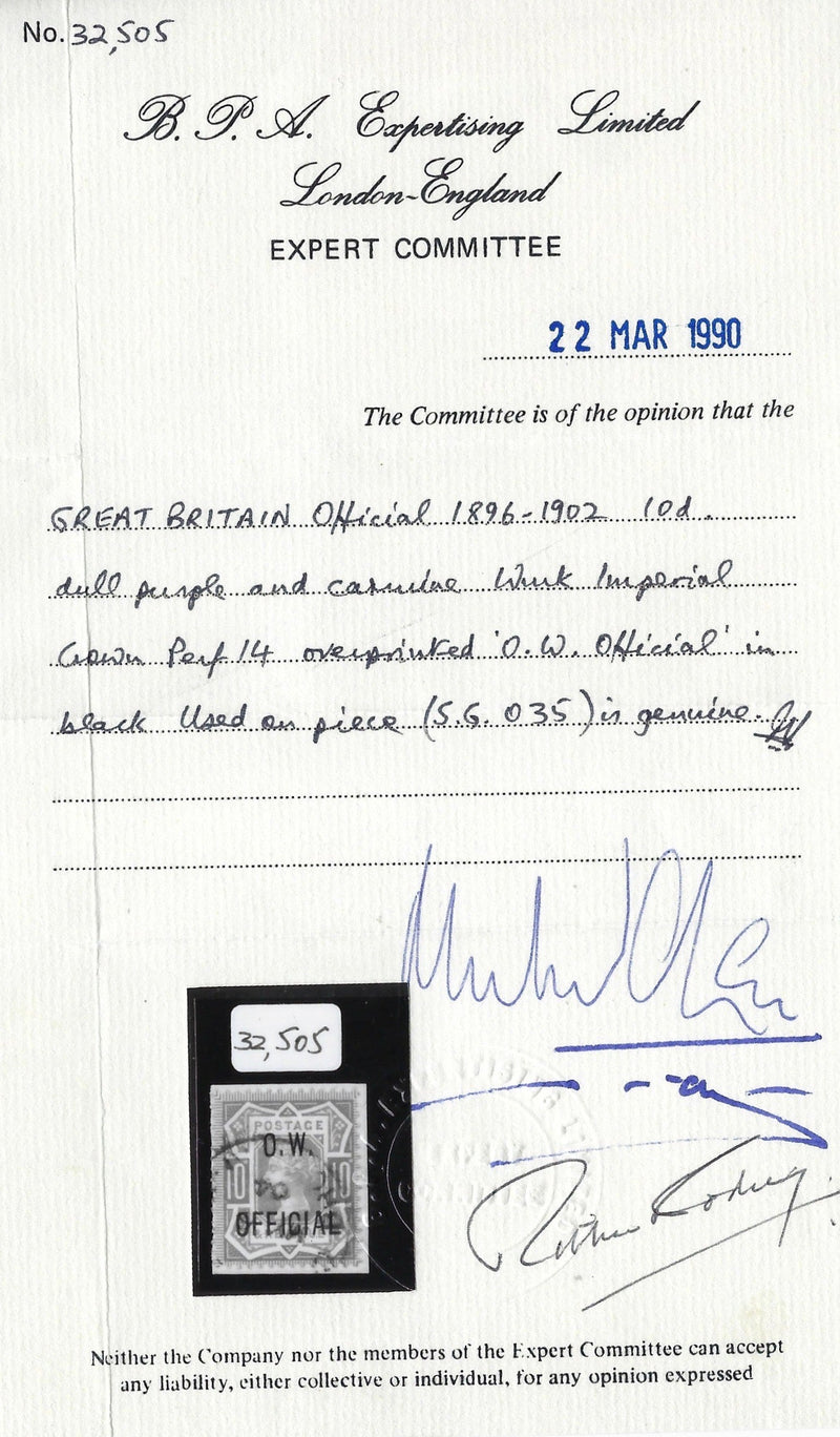 Great Britain 1902 10d Dull purple & carmine (O.W. Official), SGO35
