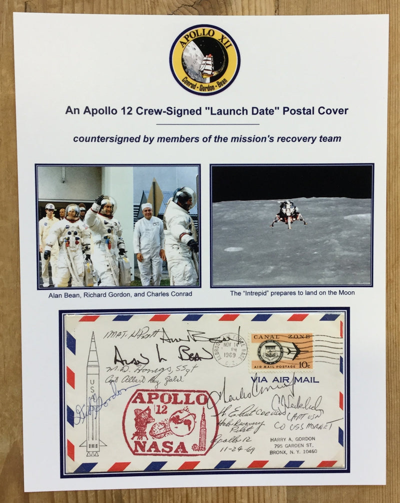 Apollo 12 launch date signed postal cover, plus recovery team