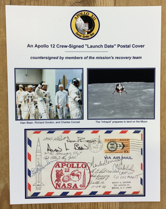 Apollo 12 launch date signed postal cover, plus recovery team